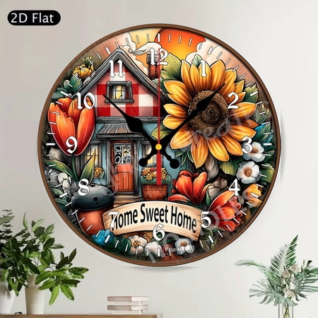 Pastel Birdhouse Birds Spring Floral Round Wall Clock Silent Farmhouse Cottage Decor