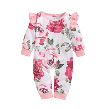 Ruffle Sleeve Infant Clothes Baby Girl Clothes Ruffle Romper Set | Flower Print Outfit With Headband 0-24 Months Baby Girl Romper Set