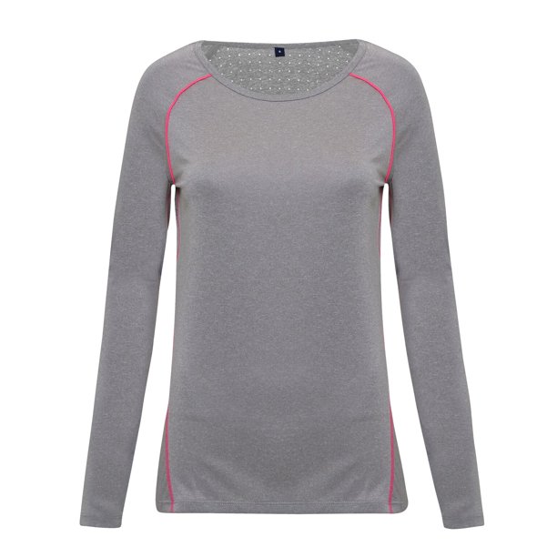 Tri Dri - Top Camiseta deportiva de manga larga y cuello amplio para mujer señora (Plata Jaspeado)