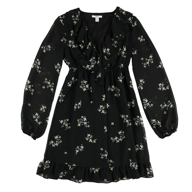 bar III Vestido a media pierna con volantes para mujer, negro, XX-Small
