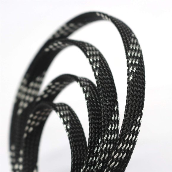 Funda para cable de alambre con funda expandible PET de 30 pies (2/5"" plateada y negra)