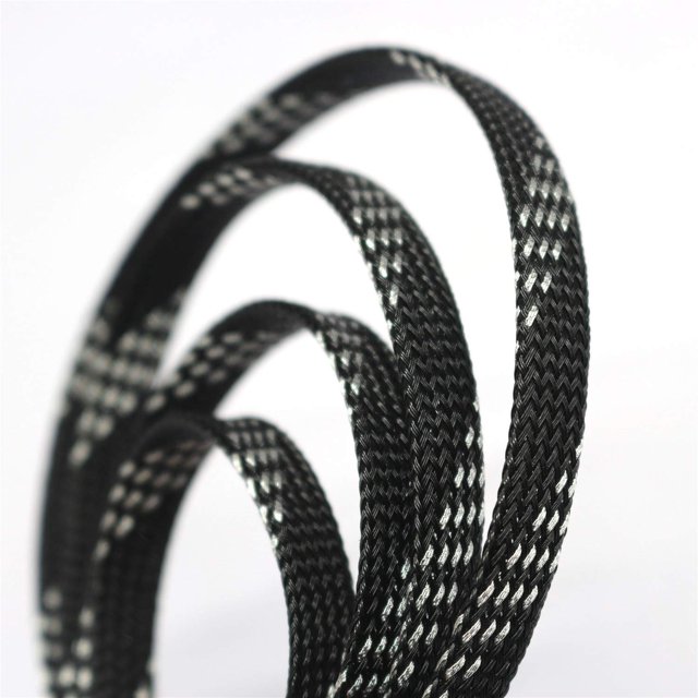 Funda para cable de alambre con funda expandible PET de 30 pies (2/5"" plateada y negra)