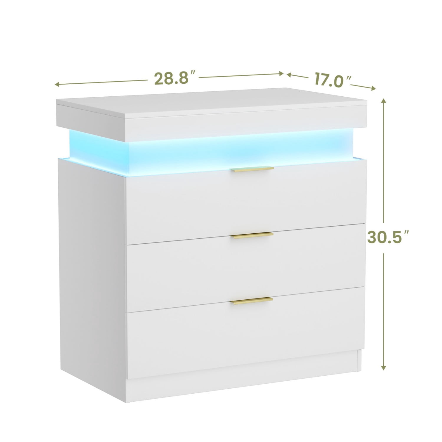 Nightstand with Charging Station and LED Lights, Modern Bedside Table with Sliding Top Drawer, 3 Storage Drawers End Table with USB Ports for Bedroom Living Room, White