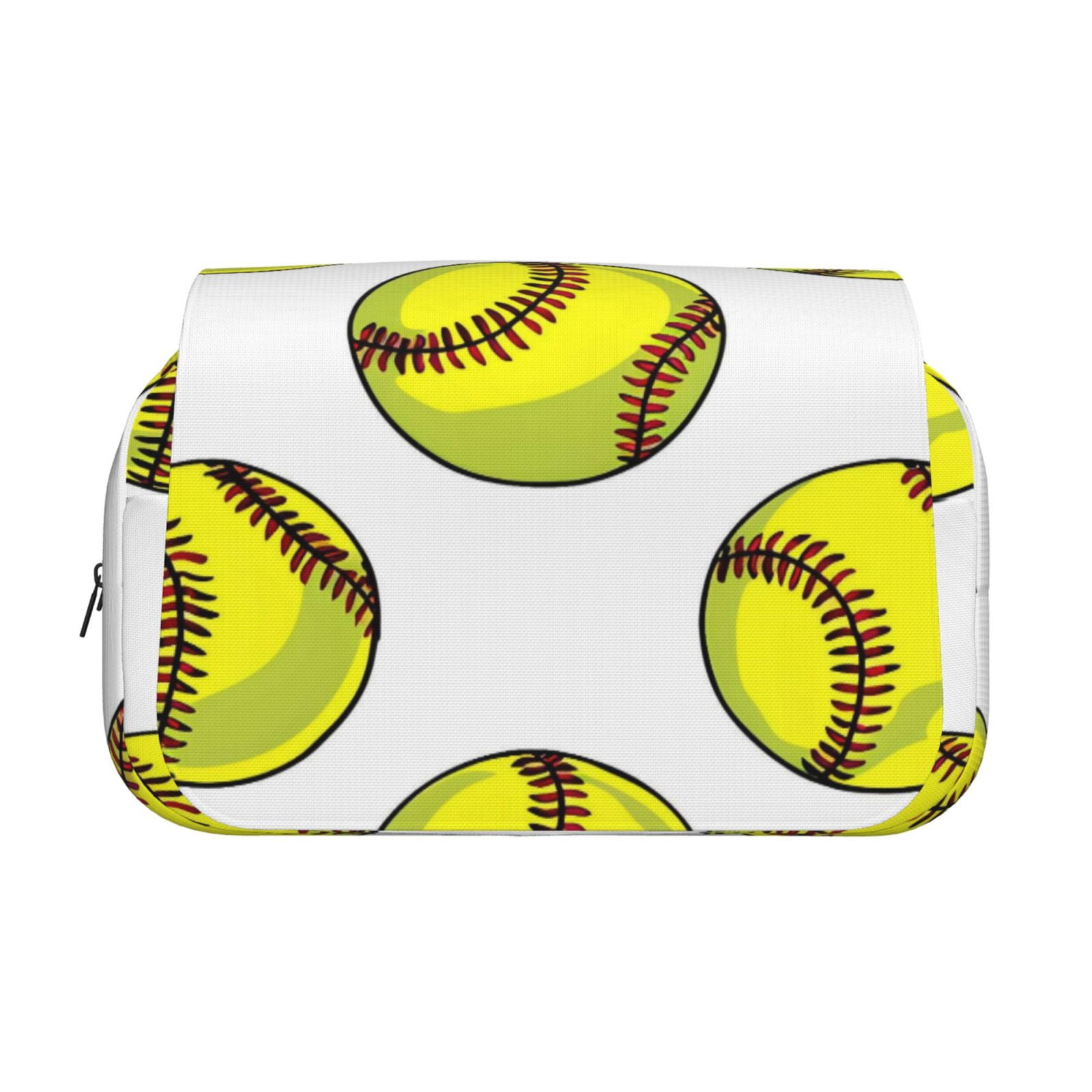 Large-Capacity Flip-Top Double-Layer Pencil Case, Multi-Functional Pocket Pen Case, Durable Stationery Organizer Yellow Softballs With Red Stitching Clean White Background