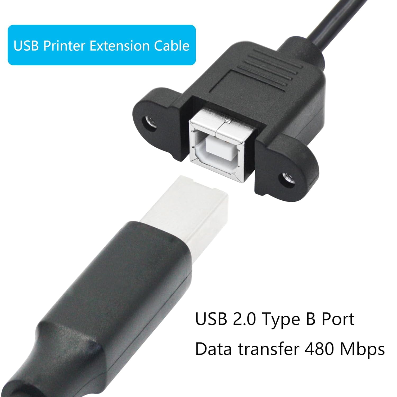 JJEAN-2Pcs 90 Degree USB 2.0 Printer Extension Cable 3FT, Right Angle USB B Male to Female Printer Cable, USB Type A with Screw Panel Installation and Fixation Female Socket
