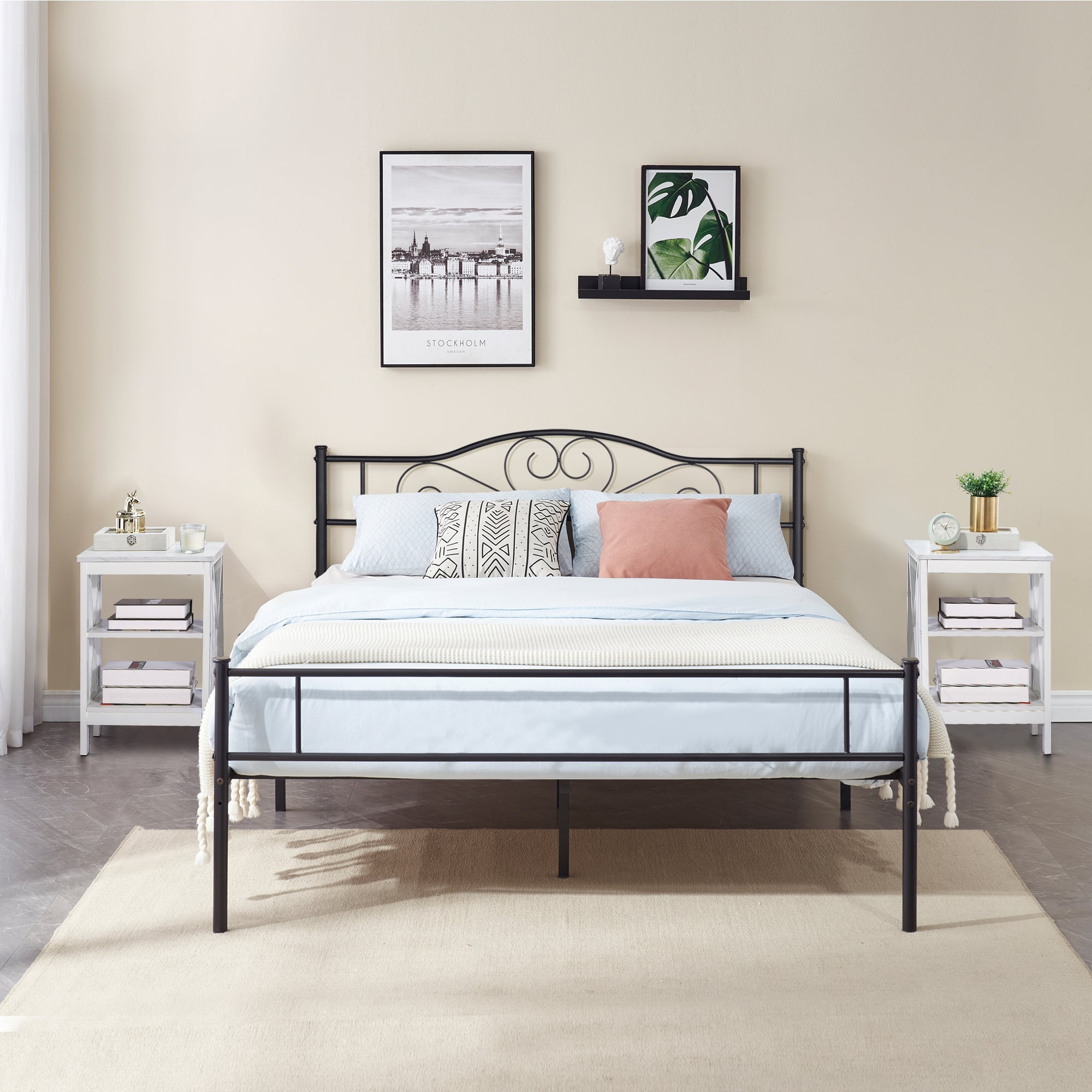 VECELO 3-Piece Bedroom Sets Metal Bed Frame and 2 Nightstand - Walmart.com