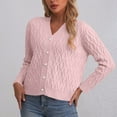 thumbnail image 2 of Lenpel Women's Cropped Cardigan Sweaters Long Sleeve V Neck Button down Cable Knit Cardigans Soft Casual Sweater Coats(Pink,Large), 2 of 4