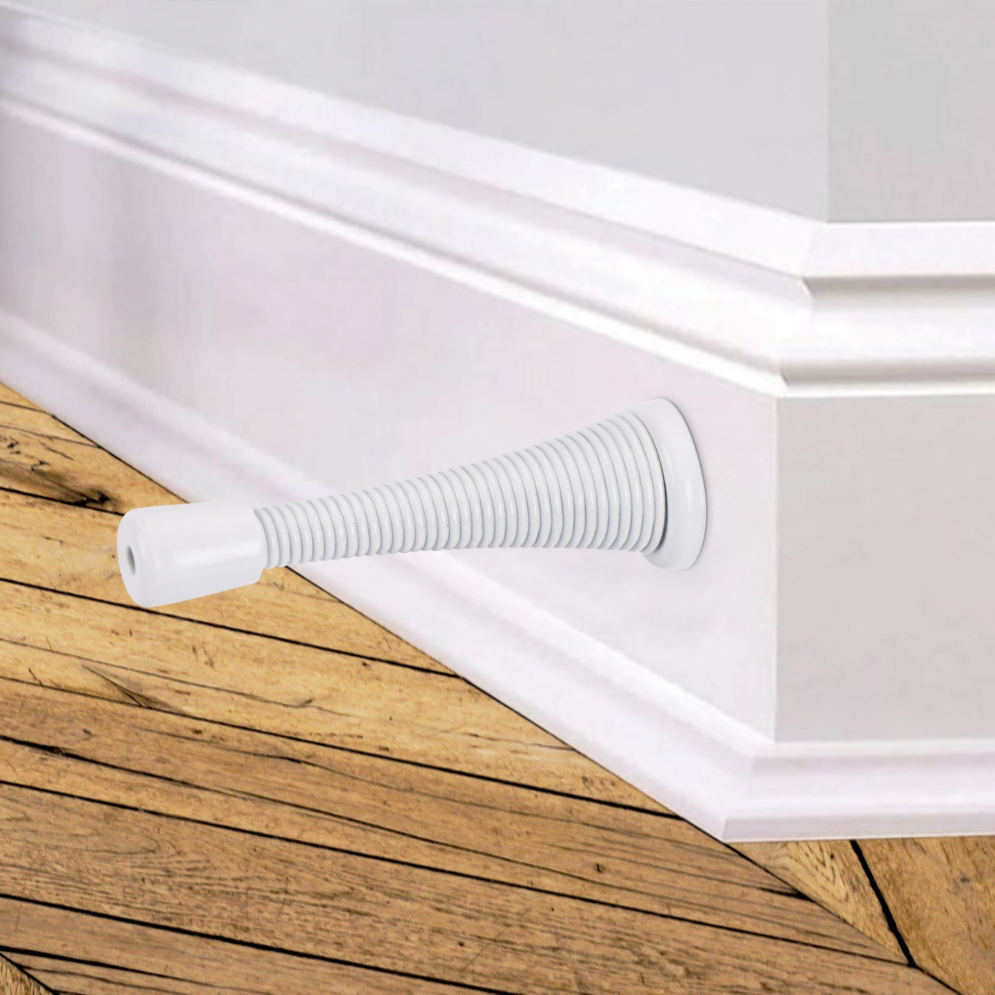 (2 pack) Hyper Tough New Steel Spring Doorstop, White Finish, 2 Pack,0.795 X 2.9 X 0.795 inch