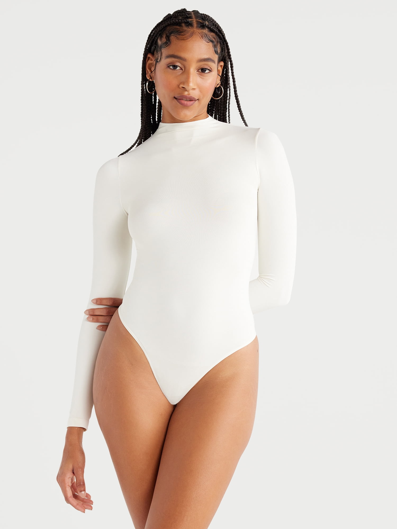 Bodycon High Compression Mock Neck Long Sleeve Bodysuit White Women's XL -  Yahoo Shopping