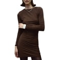 thumbnail image 2 of Women'S Autumn Long Sleeve Knit Fashion Basic Slim Fit Party Cocktail Evening Bodycon Short Dress Brown L, 2 of 8