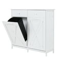 thumbnail image 2 of Arlopu Double Tilt Out Trash Cabinet, 2 x 10 Gallon Freestanding Garbage Bin Holder Wooden Laundry Sorter Cabinet with Drawer for Kitchen, Living Room, 2 of 12