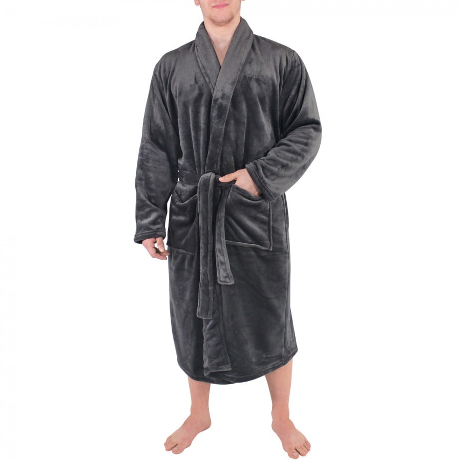 Hudson Home Collection Mens Boy Shawl Collar Plush Robe, Charcoal, Small Medium (Sm)