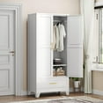 thumbnail image 6 of Metal Armoire Wardrobe Closet, 71 "Tall Clothing Storage Cabinet with Hanging Rods and 1 Drawers, Household Closet Organizers with Adjustable Shelves for Home Office or Gym (White), 6 of 7