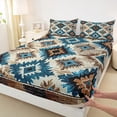 thumbnail image 3 of jejeloiu Vintage Aztec Geometric Queen Sheet Sets,Boho Blue Geometrry Flat Sheet,Oil Painting Artwork Queen Fitted Sheet,Super Cozy Room Decor,4pcs, 3 of 7