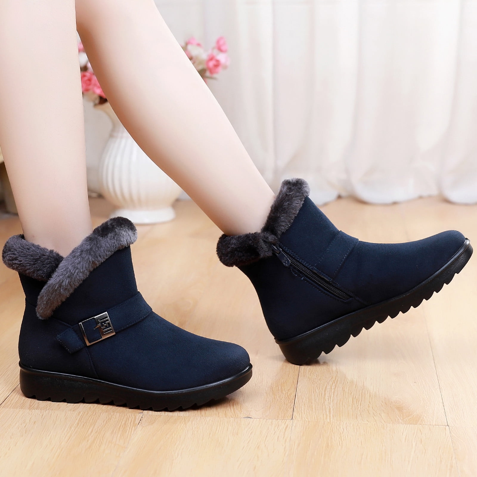 VERUGU Women's Hiking Boot, Snow Boots Winter Flat Shoes Slip On Ankle Booties Anti-Slip Water Resistant Fully Fur Lined Outdoor Sneakers Warm Cotton Shoes