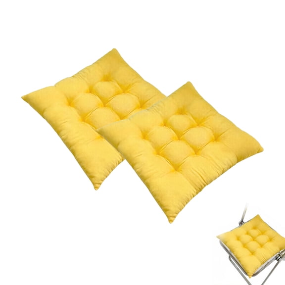 Soft Chair Pads Chair Seat Pads with Ties Cushions Dining Room for Garden Patio Kitchen Dining Yellow, 15.7x15.7in(2 Pcs)