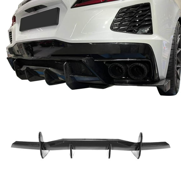 Ikon Motorsports Rear Bumper Diffuser Compatible With 2020-2023 Chevy Corvette C8 Stingray IKON Style Carbon Fiber Gloss Black Rear Bumper Diffuser Lip Bodykits