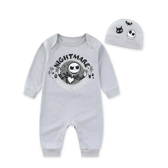 Disney Nightmare Before Christmas Jack Skellington Coverall with Cap 2 Piece Set (Baby Boys), Sizes NB-24M