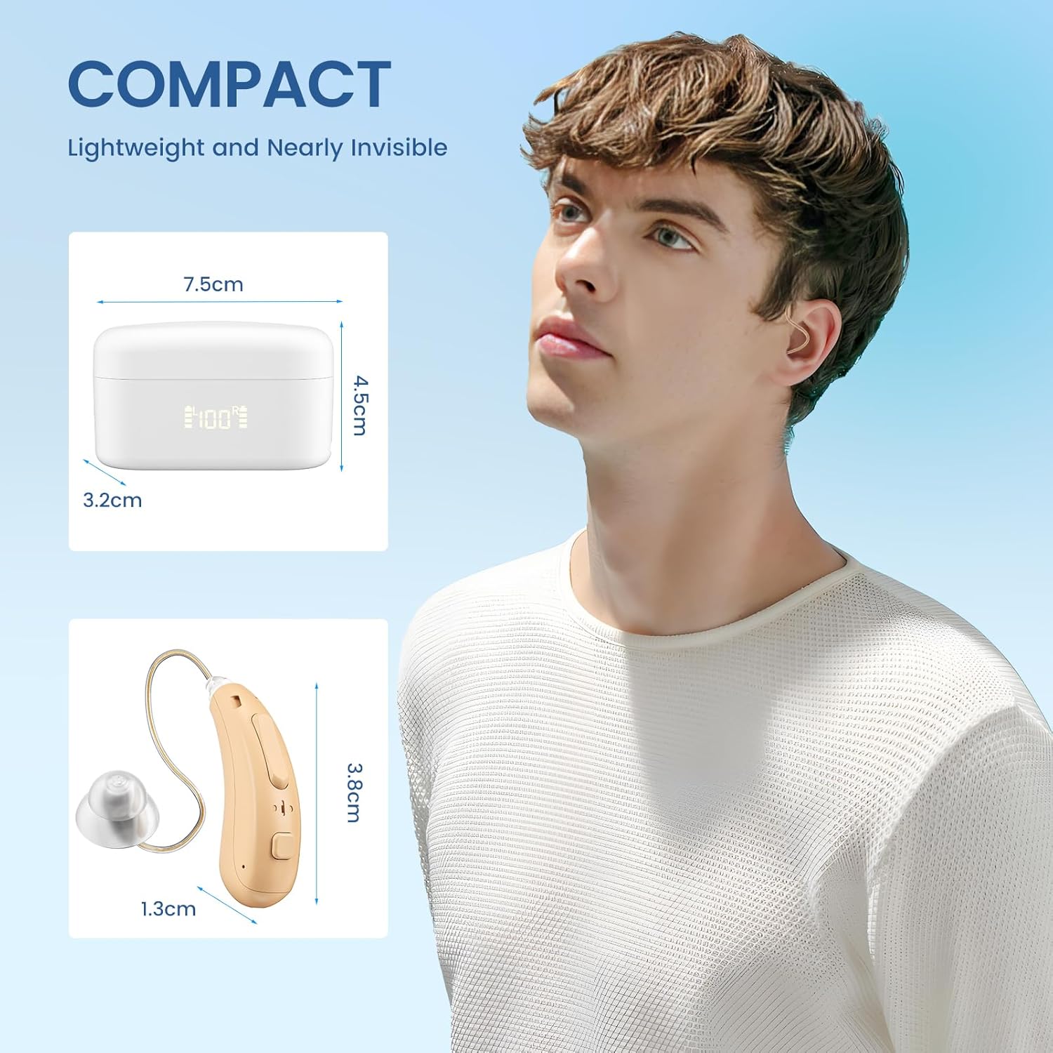Rechargeable Hearing Aids for Seniors with Bluetooth &App Control, 16-Channels Digital RIC Ear Heaing-aids for Adults Mild Hearing Loss, OTC Self-fitting Ear Hearing Aide W- 4-listening Modes