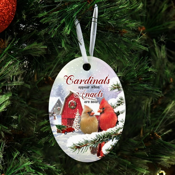 Flagwix Ceramic Christmas Tree Ornaments| Cardinals Appear When Angels Are Near Hanging Ornament With Ribbon|Christmas Gifts - Oval, 2 Pcs