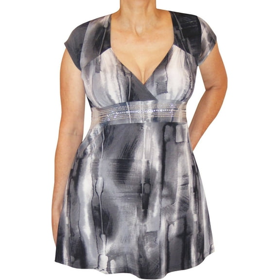 Funfash Plus Size Clothing for Women Slimming Rhinestones Empire Waist Top