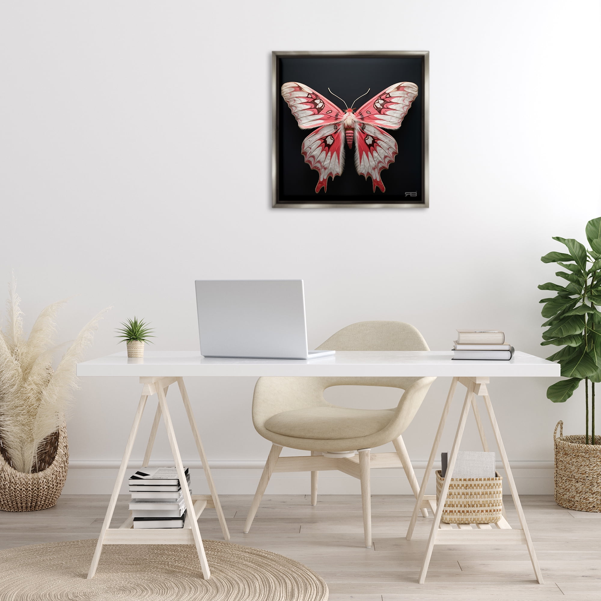 Stupell Industries Red & White Moth Animals & Insects Painting Gray Floater Framed Canvas Art Print Wall Art, 25 x 25