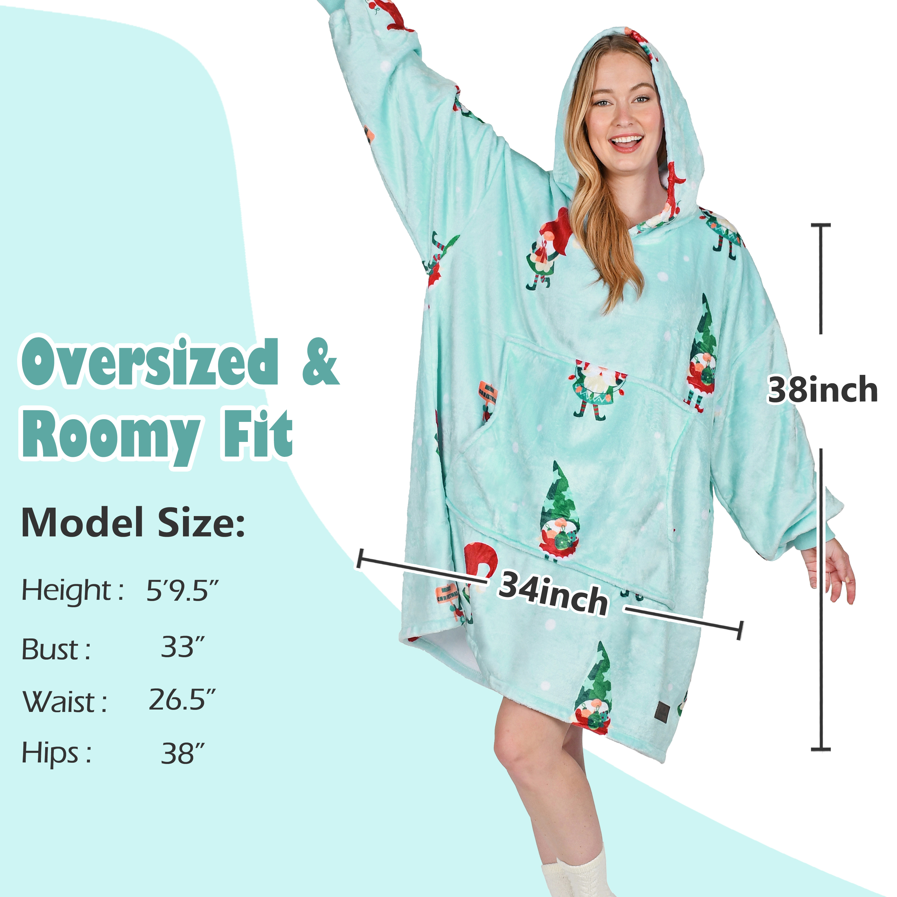Catalonia Xmas Elf Print Oversized Blanket Hoodie Sweatshirt, Wearable Fleece Pullover for Adults Men Women, Ugly Christmas Sweater