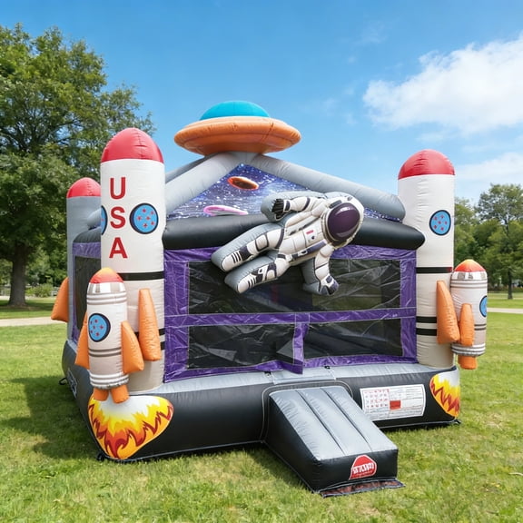 Hapcap PVC Semi Commercial Inflatable Bounce House, Large Jumping Area with Starry Roof Design, Space Themed Outdoor Party (with Blower)