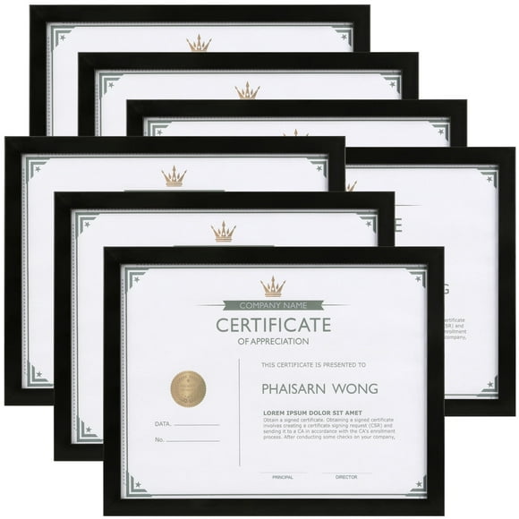 Scholartree 7 PACK 8.5x11 Picture Frame, Award Certificate Diploma Document Bulk 8.5 by 11 College Frames, Wall or Tabletop, Black