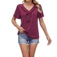 thumbnail image 2 of YHAJDS Women's Plus Size Tops Short Sleeve Round Neck Ruffle Solid Color Loose Blouse, 2 of 4