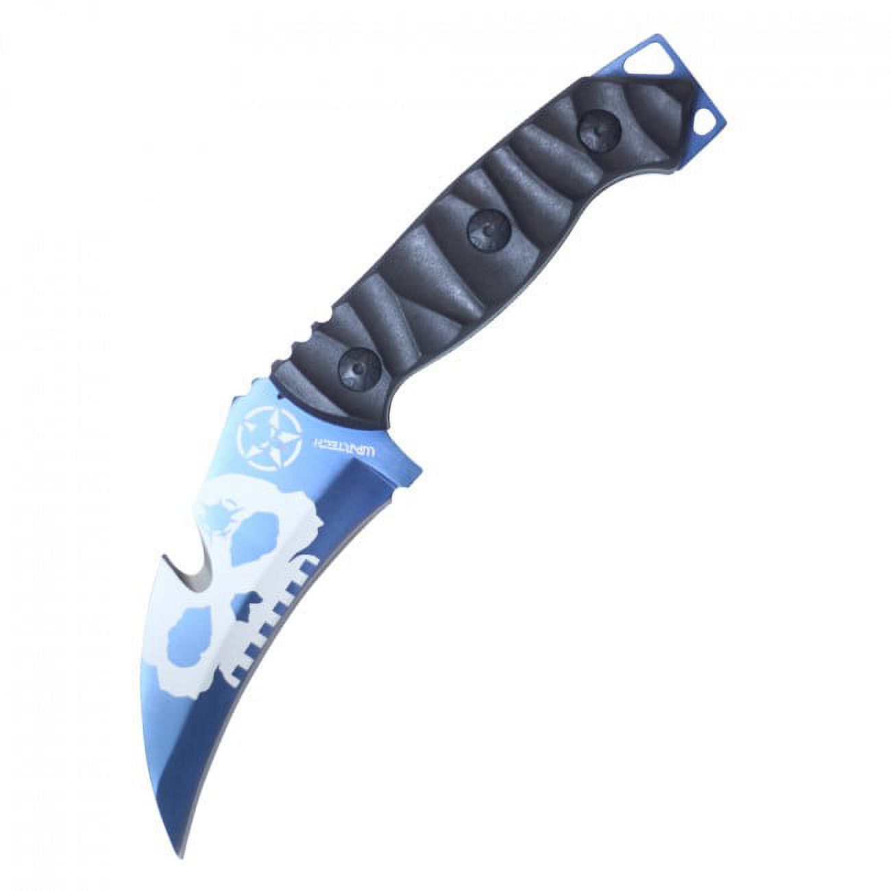 Tactical Knife Wartech 8.5" Overall Full Tang Blue Skull Hawkbill Gut Hook Blade