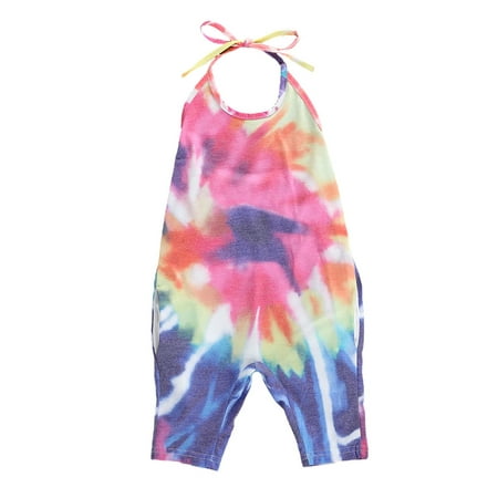 

Canrulo Toddler Baby Girls Straps Rompers Halter Backless Tie Dye Jumpsuit One Piece Summer Baggy Playsuit Orange 6 Years