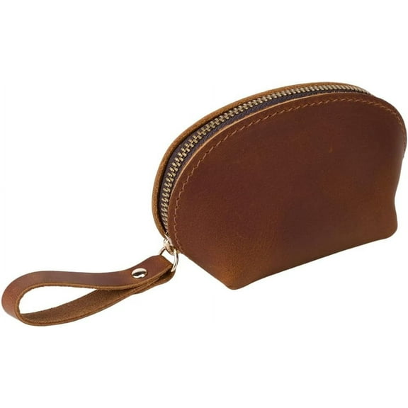 Leather Credit Card Wallets for Women Men Coin Purse with Zipper Saddle Brown 7x11x5.55cm