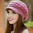 thumbnail image 3 of Mightlink Winter Women Hat Solid Color Commuting Beanie Headgear Thick Plush Knitted Short Brim Windproof Heat Retention Hat Outdoor, 3 of 6