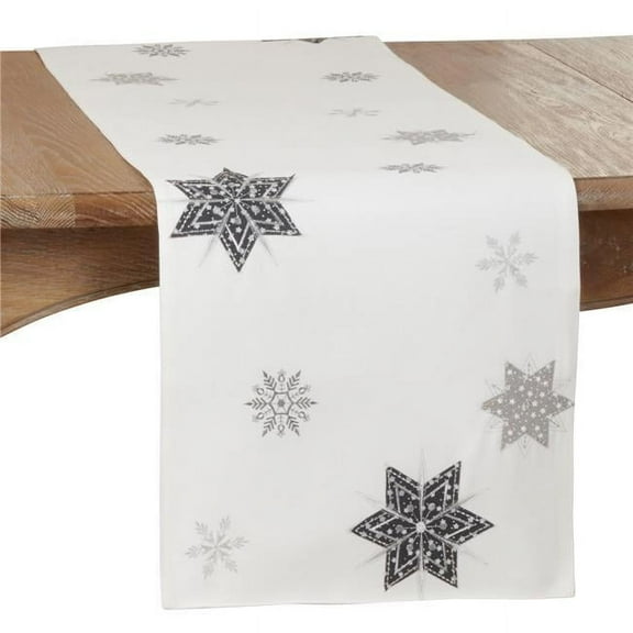 Saro Lifestyle Embroidered Snowflakes Table Runner