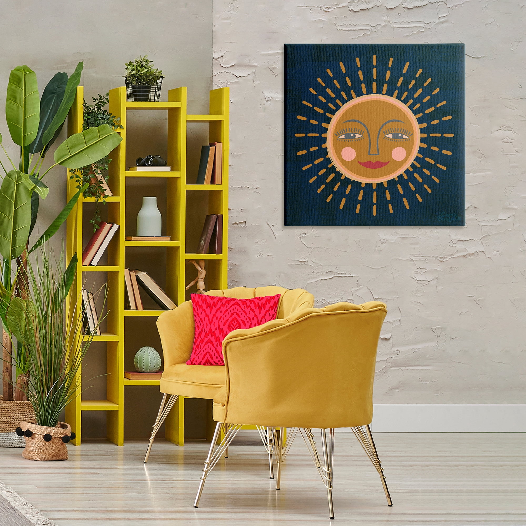 Stupell Industries Boho Smile Sun Landscape & Nature Painting Wrapped Canvas Art Print Wall Art, 30 x 30