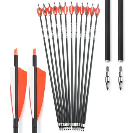 SHARROW Archery 30 Carbon Arrows with 4 Turkey Feather Spine 500 12 Pack