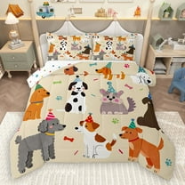 Homewish Cartoon Dogs 2pcs Bedding Comforter Set for Preppy Children Kids,Happy Birthday Twin Comforter Sets,Kawaii Animal Pet Breathable Bedding Set,Microfiber Bedroom Decor,Reversible