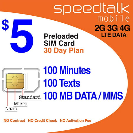 SIM Card with 1st Month Service - Standard Micro Nano - No Activation Fee No Contract - 30 Day