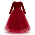 thumbnail image 3 of IBTOM CASTLE Flower Little Girl Tulle V-Neck Velvet Shiny Sequins Bridesmaid Dress for Kids Wedding Dance Party Pageant Communion Princess Gowns 5-6 Years Wine Red, 3 of 8