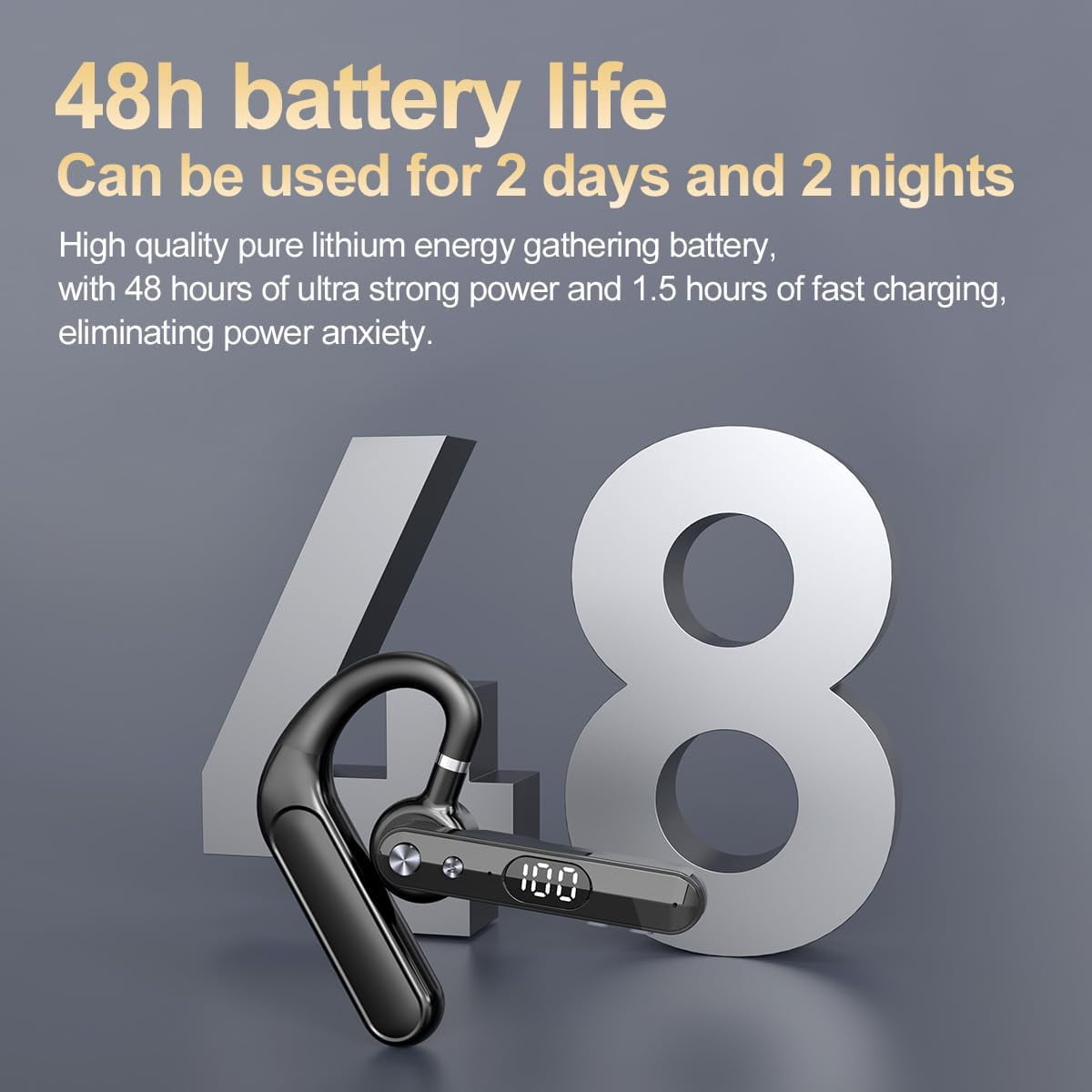 Bluetooth Headset with Dual-Mic Noise Canceling, 48H Talk Time, V5.4, Trucker Headset Bluetooth Wireless Earpiece for Cell Phones, Office, Driving