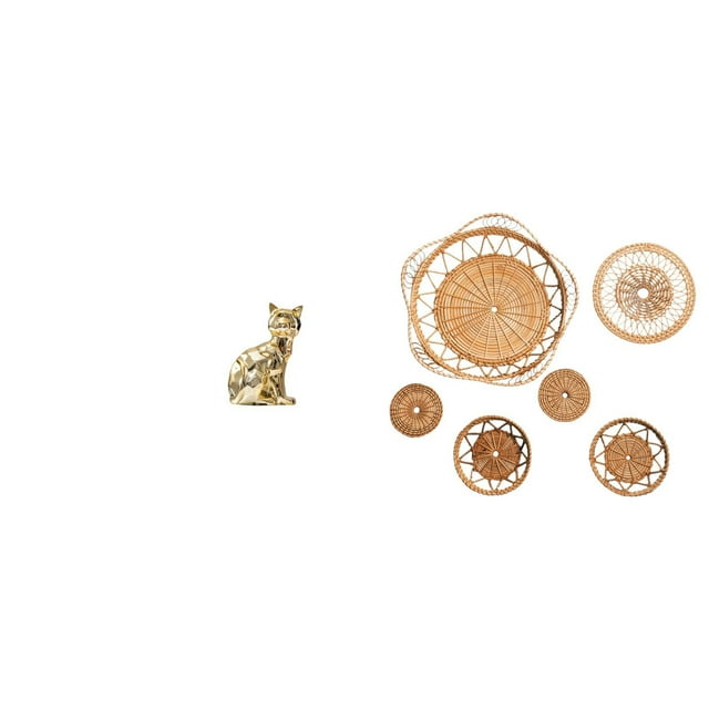 Figura de escritorio,Estatua de gato en estante,escritorio,oficina,decoración del hogar,Manualidades de pared,Decoración de pared colgante. Ratán tejido artesanal.,Juego de decoración de