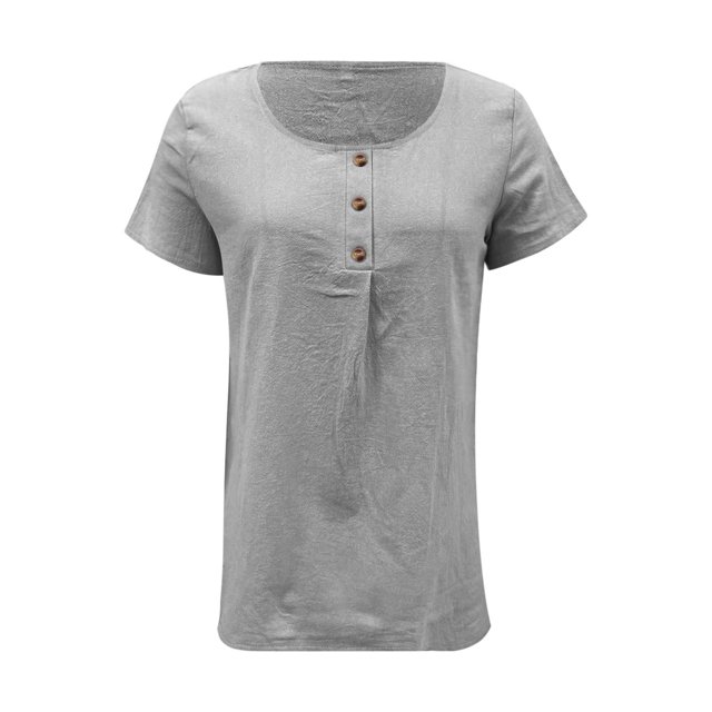 Heiheiup Robes pour Femmes 2024 T-Shirt d'Été à Col Rond et Boutons Manches Courtes en Coton et Lin pour Femmes