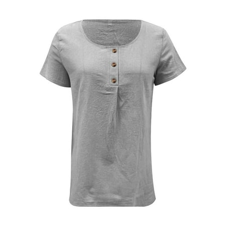 

HIBRO Women s Summer Crew Neck Button Short Sleeve T Shirt Top Cotton And Linen Women s Wear And Blouse Women plus Size Gothic Corset Top