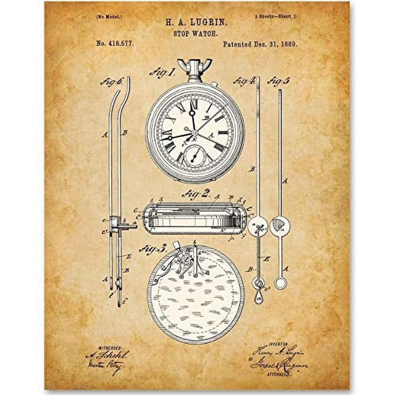 Stopwatch Art - 11x14 Unframed Patent Print - Great Gift for Runners