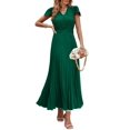 thumbnail image 1 of Vestido largo PRETTYGARDEN para mujer, verano, cuello en V, volantes, verde oscuro, 1 of 9