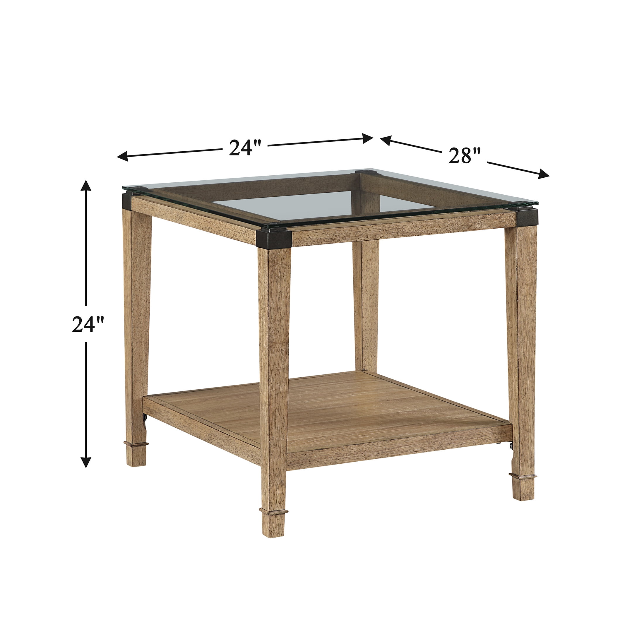 OakvillePark Velor Wood End Table with Tempered Glass Table Top, Open Shelf, Brown