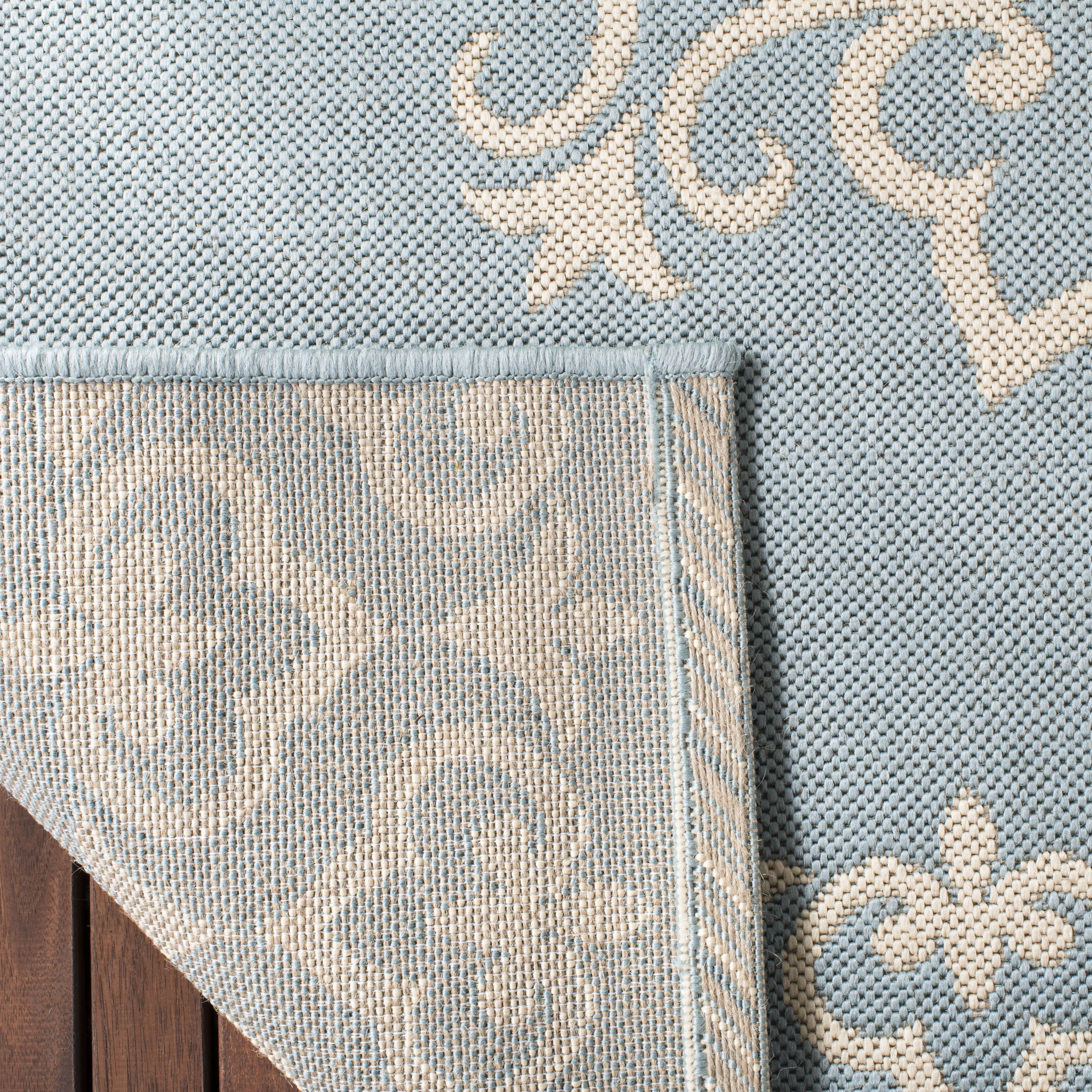 SAFAVIEH Beach House Lynette Medallion Indoor/Outdoor Area Rug, Cream/Aqua, 8' x 8' Round