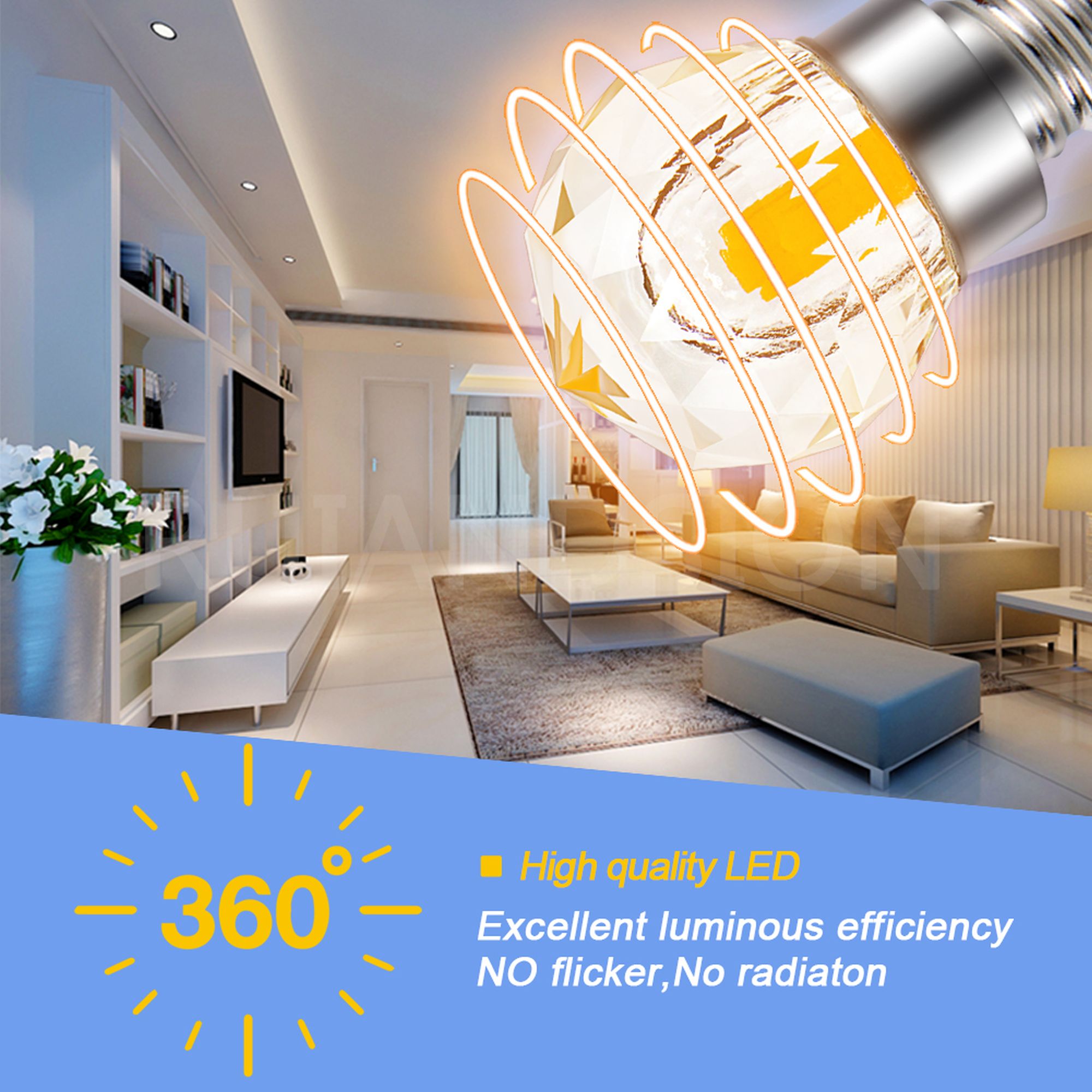 Ruiandsion E12 LED Bulb Warm White 300 Lumen 3000K 100-120V Spherical Diamond Cut Glass for Bedroom Lamp Dining Decorative Light,(pack of 10)