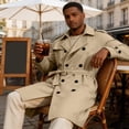 thumbnail image 5 of EANJE Trench Coat for Men Double Breasted Mid Length Jacket Casual Belted Overcoat Notched Lapel Windbreaker Spring Fall Daily Wear Khaki XL, 5 of 6